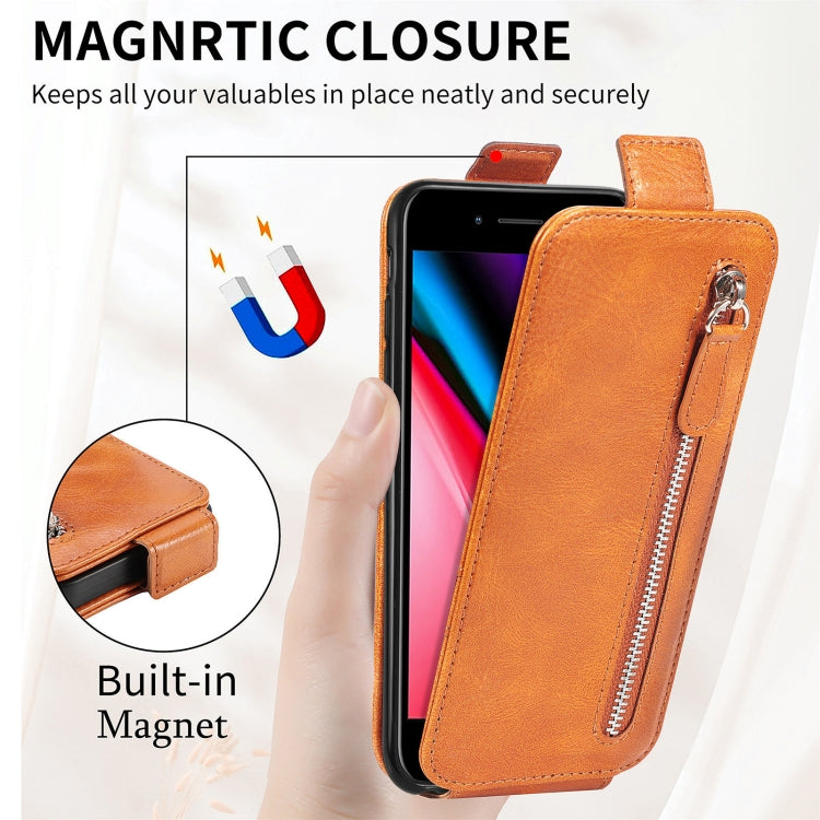 For iPhone SE 2022 / SE 2020 / 8 / 7 Zipper Wallet Vertical Flip Leather Phone Case