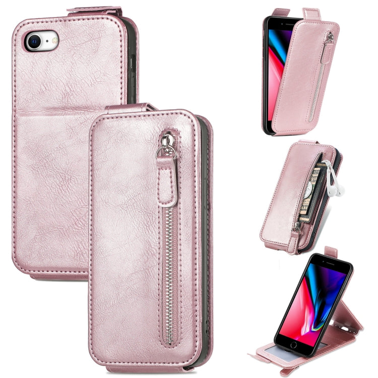 For iPhone SE 2022 / SE 2020 / 8 / 7 Zipper Wallet Vertical Flip Leather Phone Case