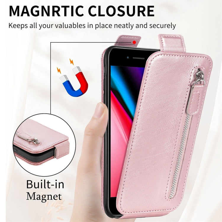 For iPhone SE 2022 / SE 2020 / 8 / 7 Zipper Wallet Vertical Flip Leather Phone Case