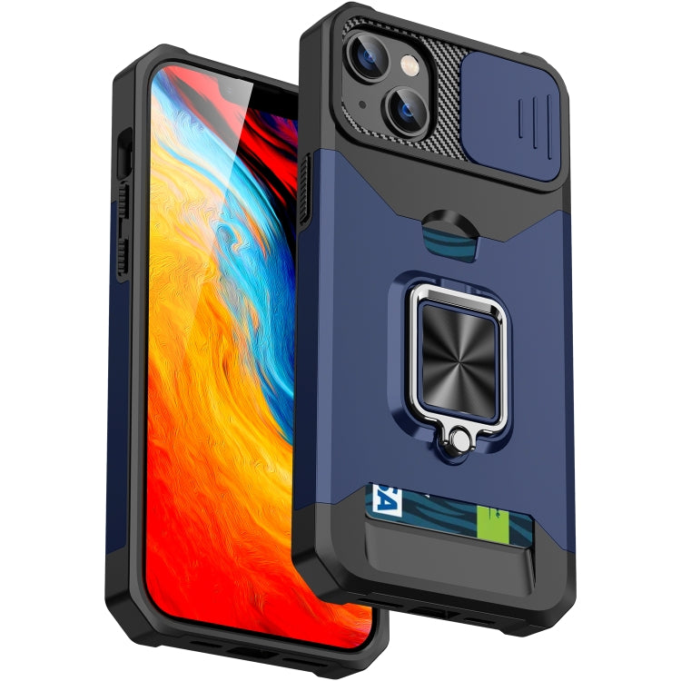 For iPhone 14 Sliding Camshield Card Slot Ring Kickstand Phone Case