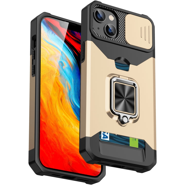 For iPhone 14 Sliding Camshield Card Slot Ring Kickstand Phone Case