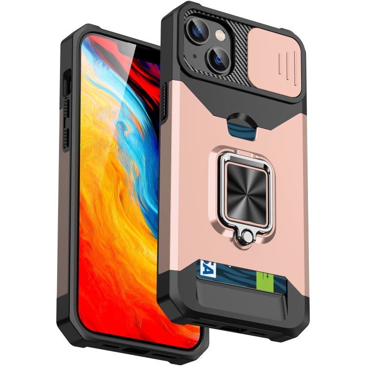For iPhone 14 Sliding Camshield Card Slot Ring Kickstand Phone Case