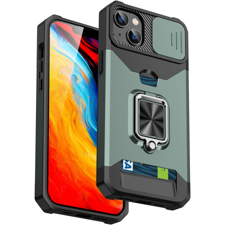 For iPhone 14 Sliding Camshield Card Slot Ring Kickstand Phone Case