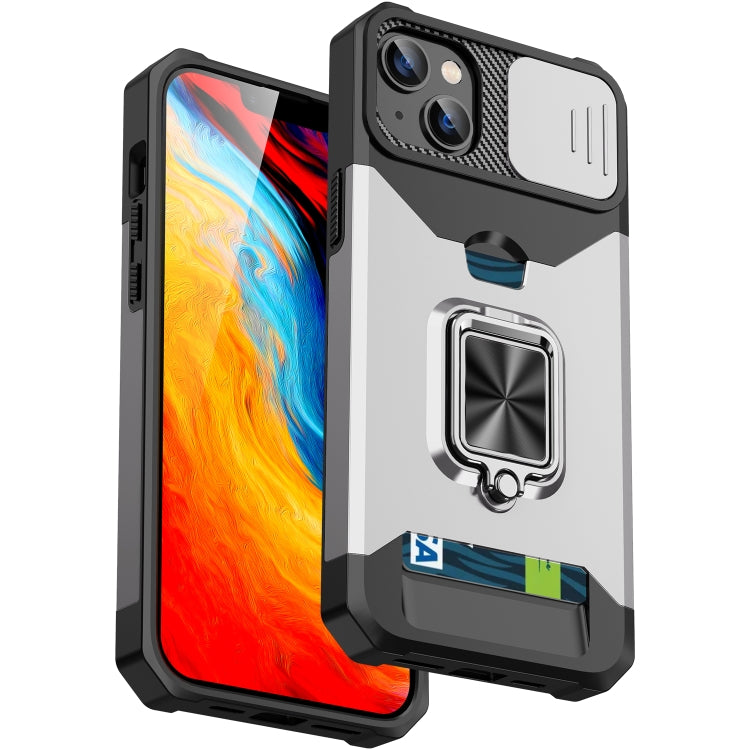 For iPhone 14 Sliding Camshield Card Slot Ring Kickstand Phone Case