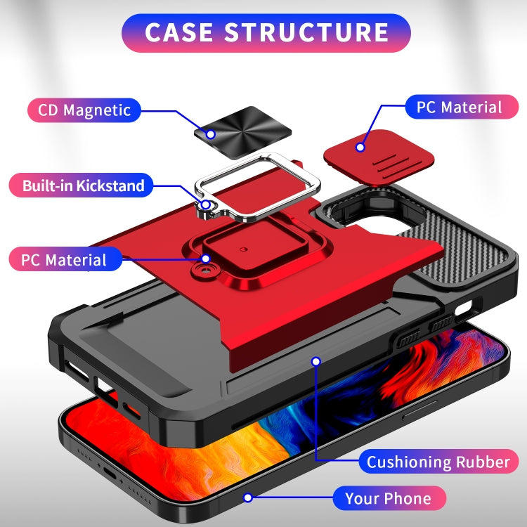 For iPhone 14 Sliding Camshield Card Slot Ring Kickstand Phone Case