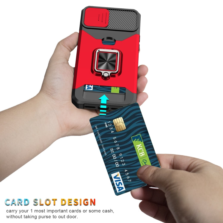 For iPhone 14 Sliding Camshield Card Slot Ring Kickstand Phone Case