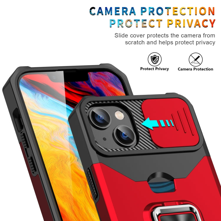 For iPhone 14 Sliding Camshield Card Slot Ring Kickstand Phone Case