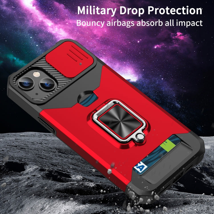 For iPhone 14 Sliding Camshield Card Slot Ring Kickstand Phone Case