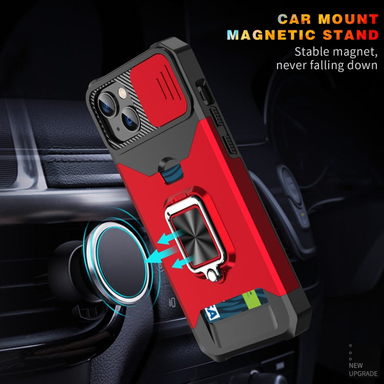 For iPhone 14 Sliding Camshield Card Slot Ring Kickstand Phone Case