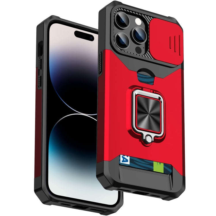 For iPhone 14 Pro Max Sliding Camshield Card Slot Ring Kickstand Phone Case