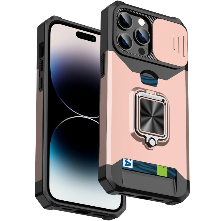 For iPhone 14 Pro Max Sliding Camshield Card Slot Ring Kickstand Phone Case
