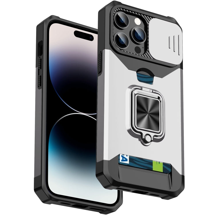 For iPhone 14 Pro Max Sliding Camshield Card Slot Ring Kickstand Phone Case