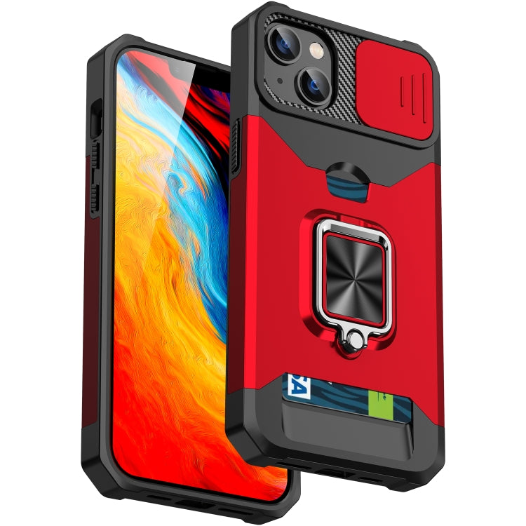 For iPhone 14 Plus Sliding Camshield Card Slot Ring Kickstand Phone Case
