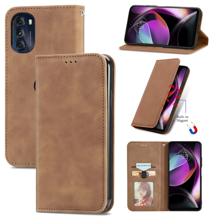 For Motorola Moto G 2022 Retro Skin Feel Magnetic Leather Phone Case