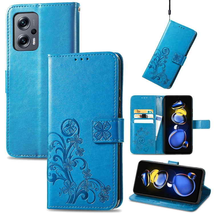 For Xiaomi Redmi Note 11T 5G Four-leaf Clasp Embossed Buckle Flip Leather Phone Case