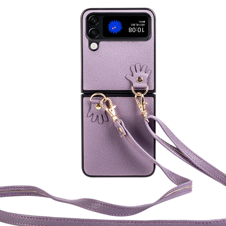 For Samsung Galaxy Z Flip4 Folding Retro Litchi Texture Phone Case