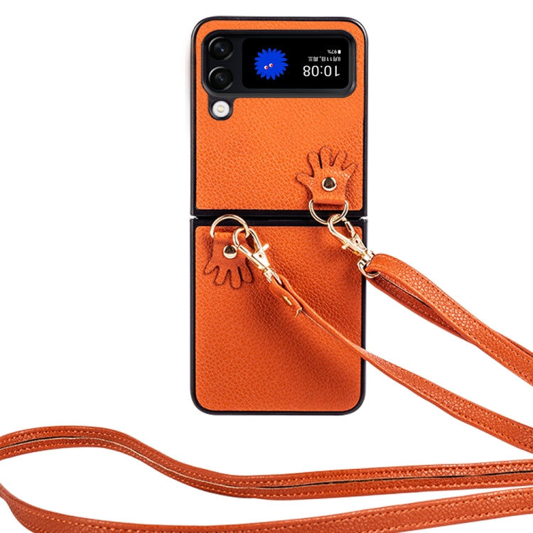 For Samsung Galaxy Z Flip4 Folding Retro Litchi Texture Phone Case