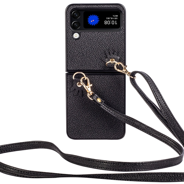 For Samsung Galaxy Z Flip4 Folding Retro Litchi Texture Phone Case