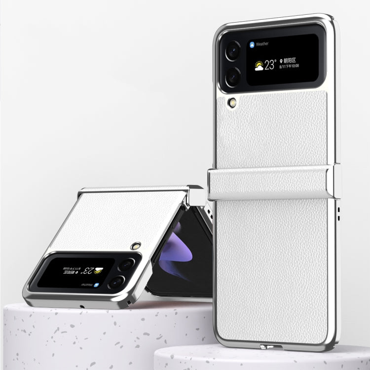 For Samsung Galaxy Z Flip4 Litchi Texture Leather Metal Frame Hinge Phone Case