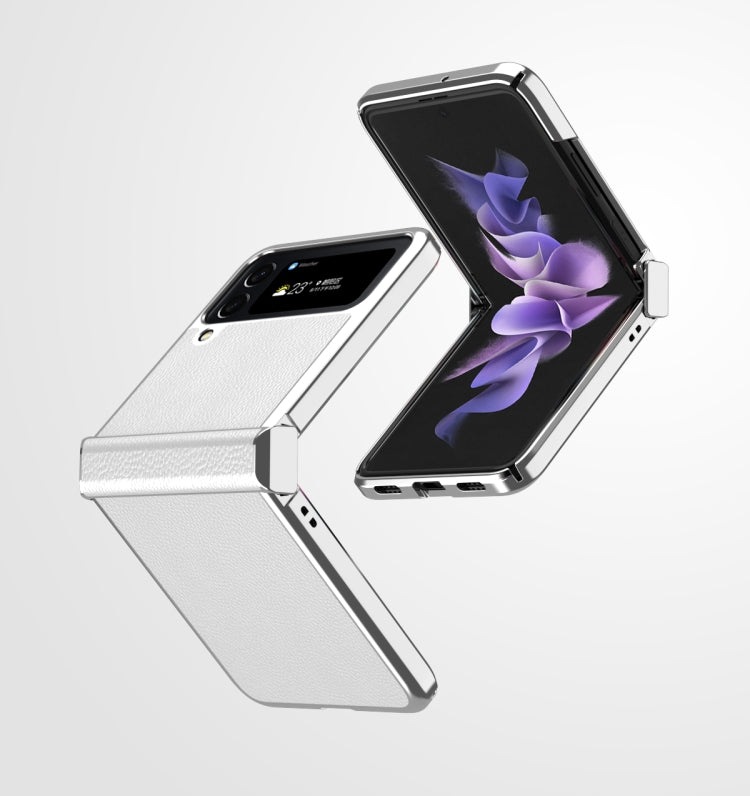 For Samsung Galaxy Z Flip4 Litchi Texture Leather Metal Frame Hinge Phone Case