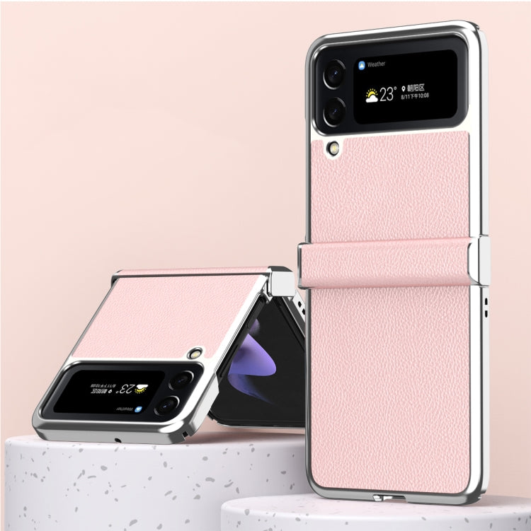 For Samsung Galaxy Z Flip4 Litchi Texture Leather Metal Frame Hinge Phone Case