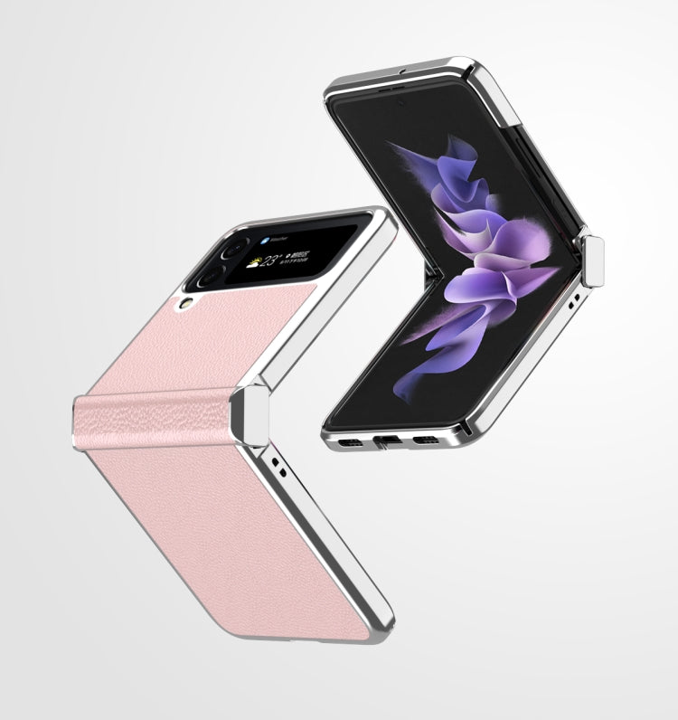 For Samsung Galaxy Z Flip4 Litchi Texture Leather Metal Frame Hinge Phone Case