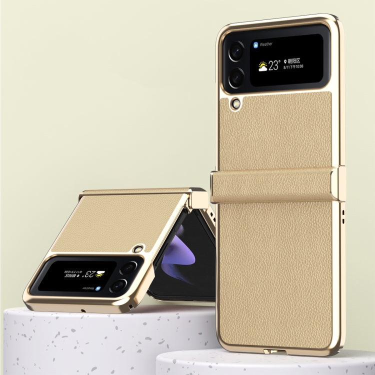 For Samsung Galaxy Z Flip4 Litchi Texture Leather Metal Frame Hinge Phone Case