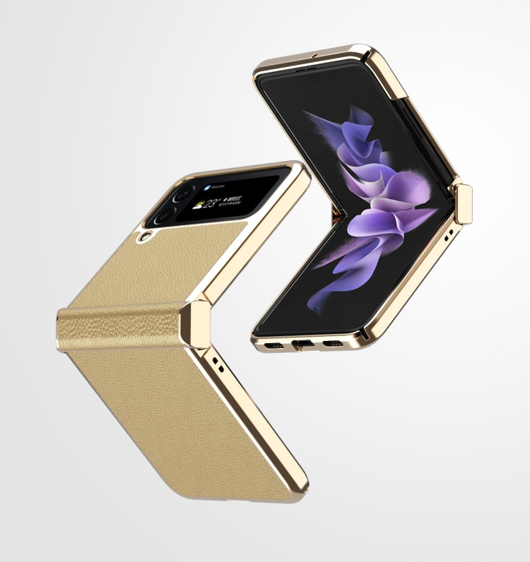 For Samsung Galaxy Z Flip4 Litchi Texture Leather Metal Frame Hinge Phone Case