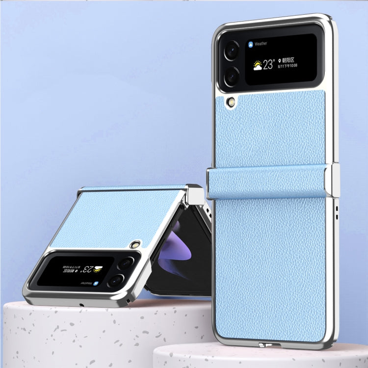 For Samsung Galaxy Z Flip4 Litchi Texture Leather Metal Frame Hinge Phone Case
