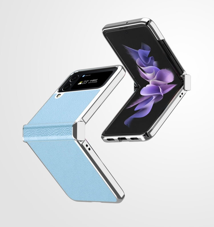 For Samsung Galaxy Z Flip4 Litchi Texture Leather Metal Frame Hinge Phone Case