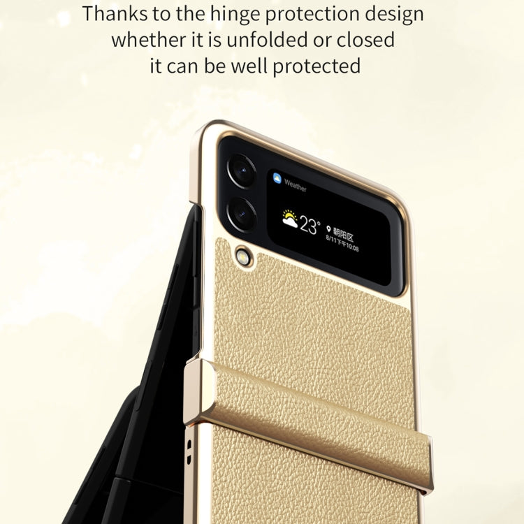 For Samsung Galaxy Z Flip4 Litchi Texture Leather Metal Frame Hinge Phone Case