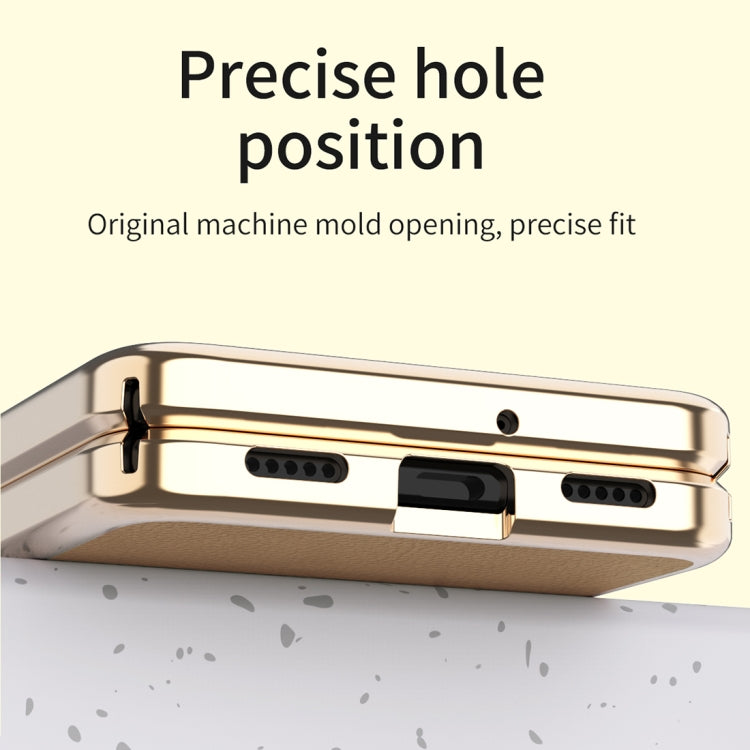 For Samsung Galaxy Z Flip4 Litchi Texture Leather Metal Frame Hinge Phone Case