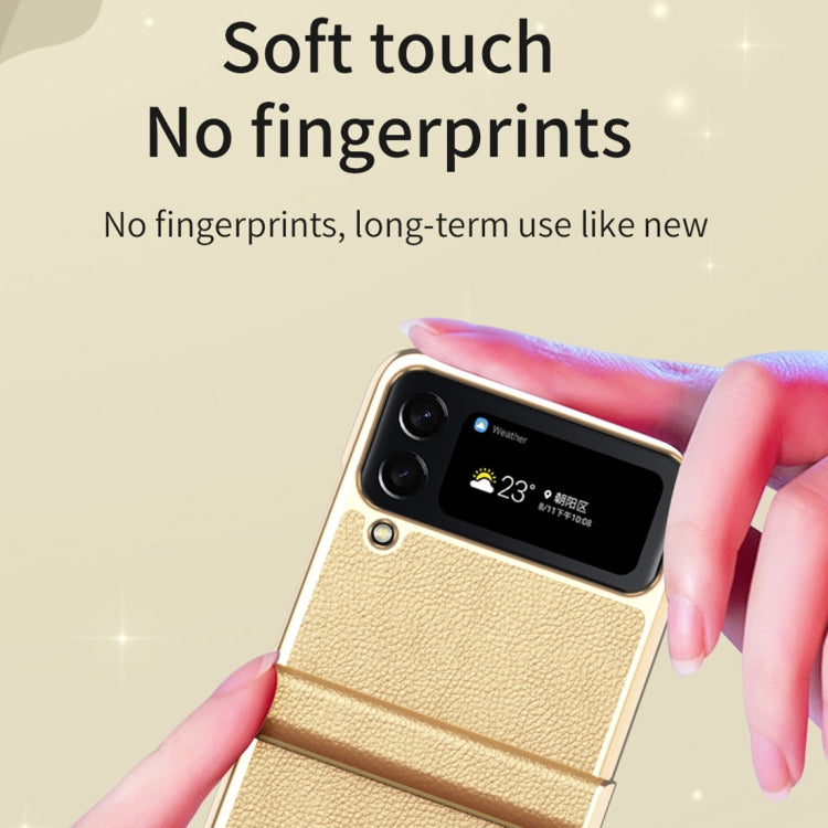 For Samsung Galaxy Z Flip4 Litchi Texture Leather Metal Frame Hinge Phone Case