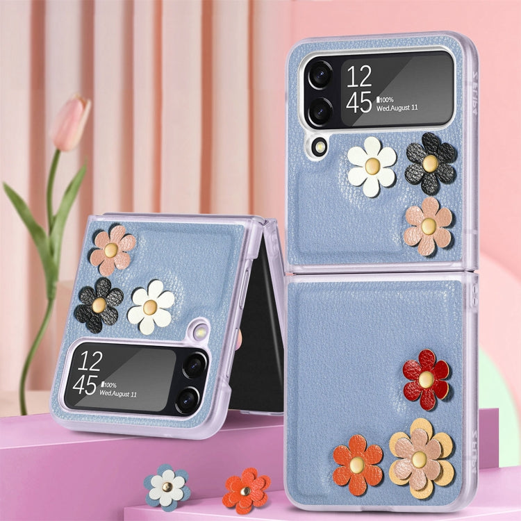 For Samsung Galaxy Z Flip4 3D Flower PC Leather Folding Leather Phone Case