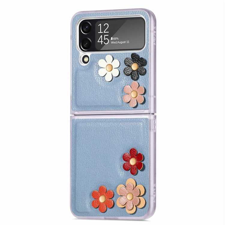 For Samsung Galaxy Z Flip4 3D Flower PC Leather Folding Leather Phone Case