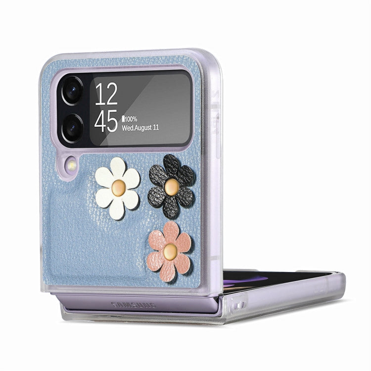 For Samsung Galaxy Z Flip4 3D Flower PC Leather Folding Leather Phone Case