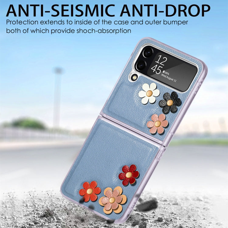 For Samsung Galaxy Z Flip4 3D Flower PC Leather Folding Leather Phone Case