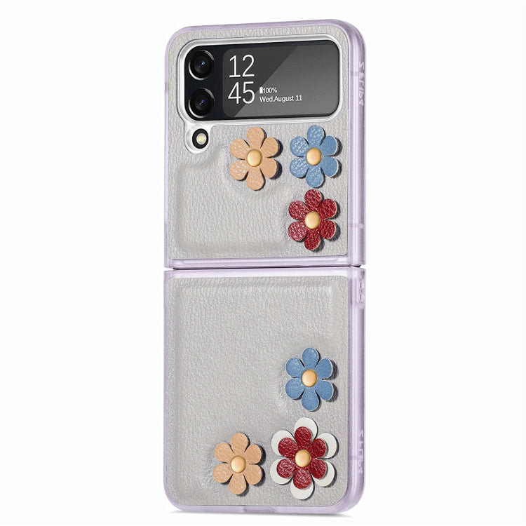 For Samsung Galaxy Z Flip4 3D Flower PC Leather Folding Leather Phone Case