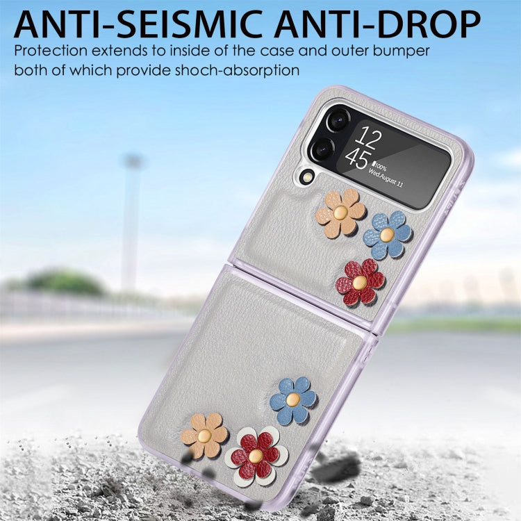 For Samsung Galaxy Z Flip4 3D Flower PC Leather Folding Leather Phone Case