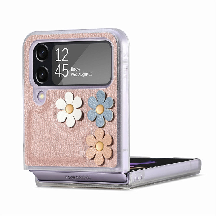 For Samsung Galaxy Z Flip4 3D Flower PC Leather Folding Leather Phone Case
