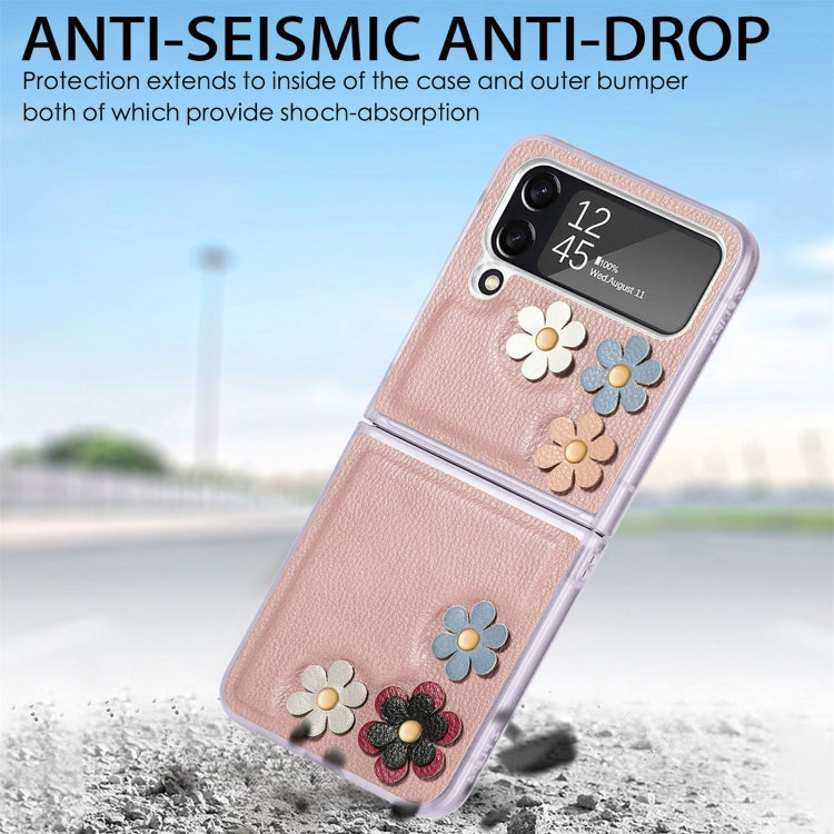 For Samsung Galaxy Z Flip4 3D Flower PC Leather Folding Leather Phone Case