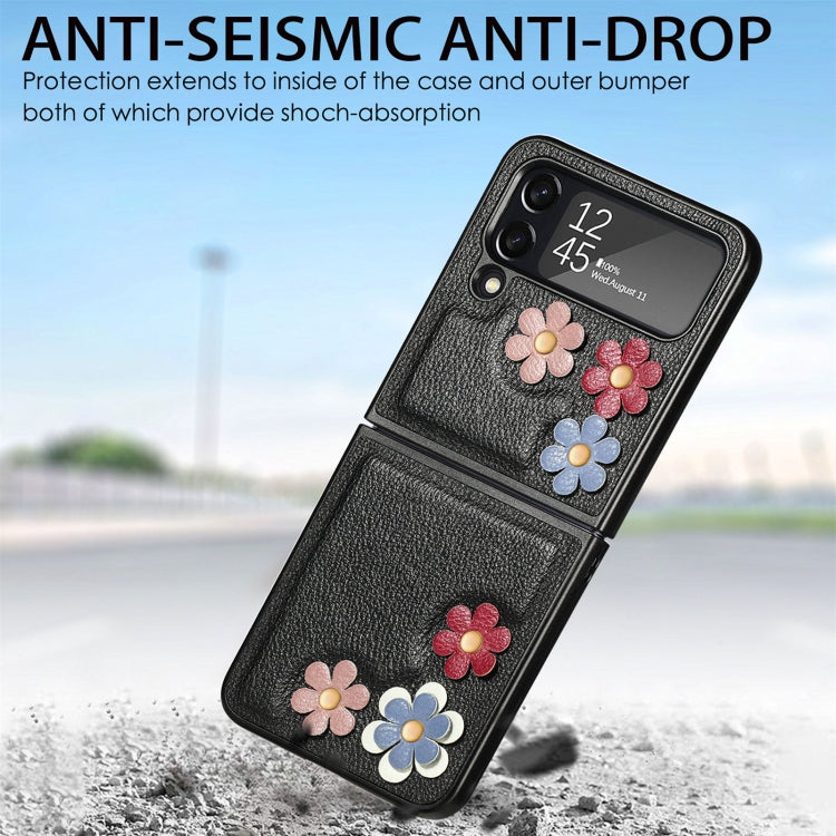 For Samsung Galaxy Z Flip4 3D Flower PC Leather Folding Leather Phone Case