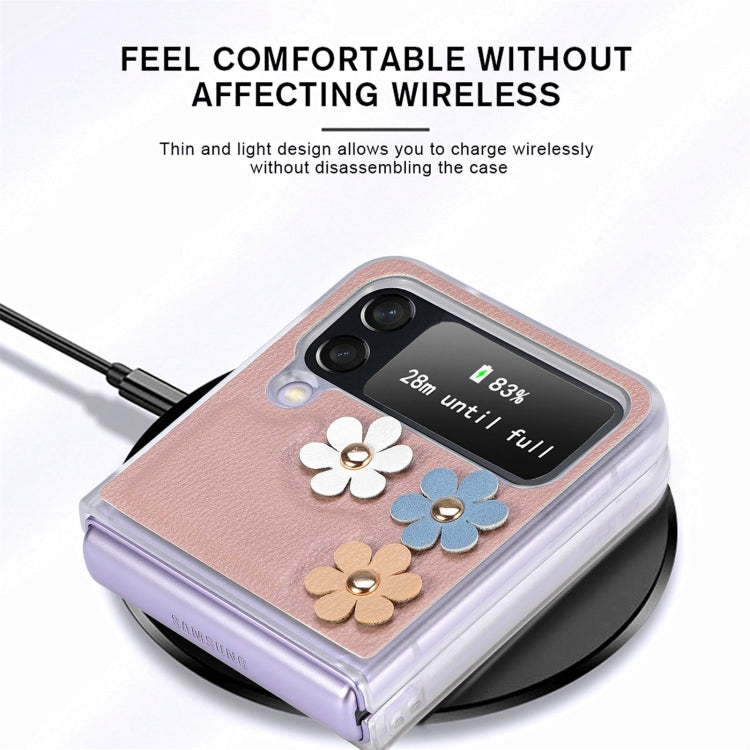 For Samsung Galaxy Z Flip4 3D Flower PC Leather Folding Leather Phone Case