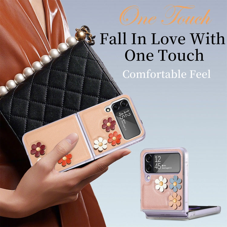 For Samsung Galaxy Z Flip4 3D Flower PC Leather Folding Leather Phone Case