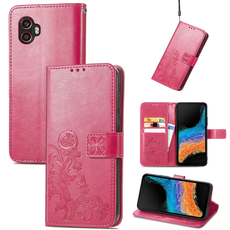 For Samsung Galaxy Xcover6 Pro Four-leaf Embossed Clasp Buckle Leather Phone Case