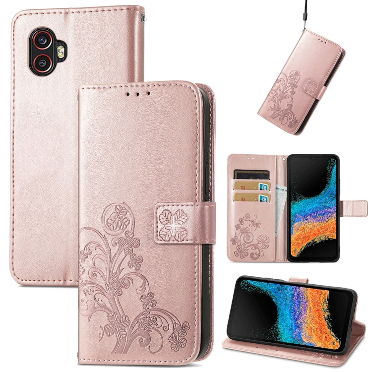 For Samsung Galaxy Xcover6 Pro Four-leaf Embossed Clasp Buckle Leather Phone Case