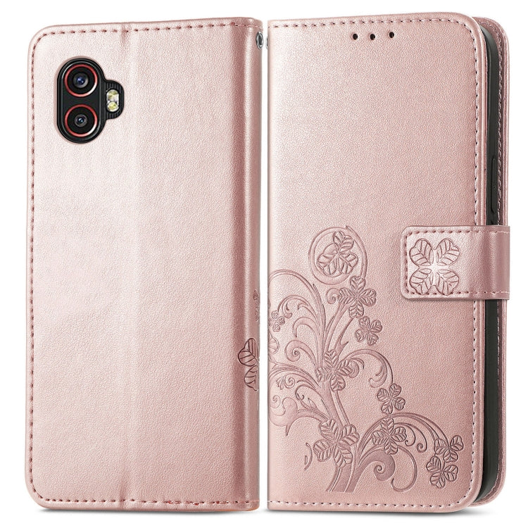 For Samsung Galaxy Xcover6 Pro Four-leaf Embossed Clasp Buckle Leather Phone Case