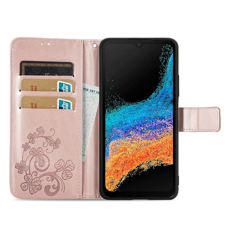 For Samsung Galaxy Xcover6 Pro Four-leaf Embossed Clasp Buckle Leather Phone Case