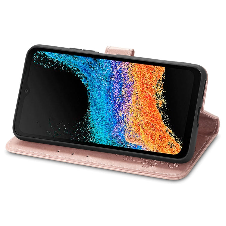 For Samsung Galaxy Xcover6 Pro Four-leaf Embossed Clasp Buckle Leather Phone Case