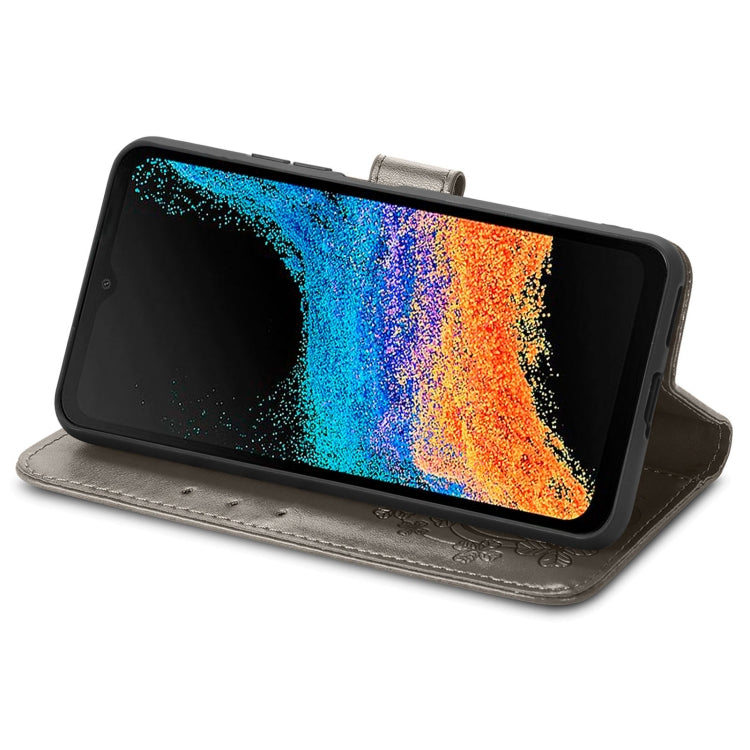 For Samsung Galaxy Xcover6 Pro Four-leaf Embossed Clasp Buckle Leather Phone Case